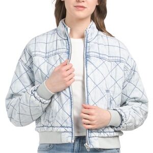 Blank NYC denim colored quilted puffy zip-up jacket